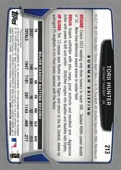 2013 Bowman Chrome #213 - Torii Hunter - Detroit Tigers - Back