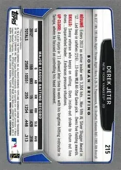 2013 Bowman Chrome #215 - Derek Jeter - New York Yankees - Back