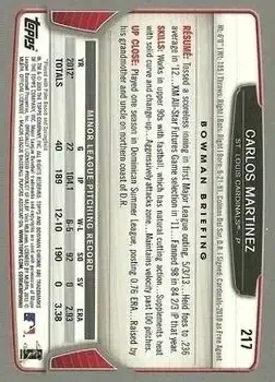 2013 Bowman Chrome #217 - Carlos Martinez - St. Louis Cardinals - Back