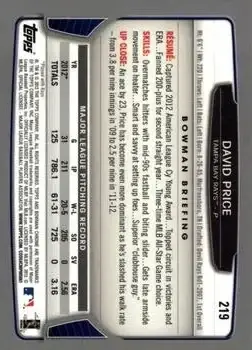 2013 Bowman Chrome #219 - David Price - Tampa Bay Rays - Back