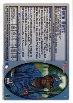 2013 Bowman Chrome - Blue Sapphire Refractor Rookie Reprints #71 - David Ortiz - Minnesota Twins - Back