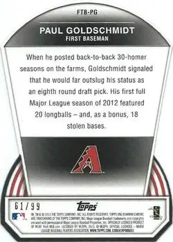 2013 Bowman Chrome - Fit the Bill #FTB-PG - Paul Goldschmidt - Arizona Diamondbacks - Back