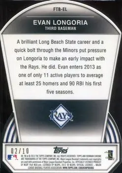 2013 Bowman Chrome - Fit The Bill Atomic Refractors #FTB-EL - Evan Longoria - Tampa Bay Rays - Back