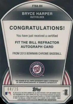 2013 Bowman Chrome - Fit the Bill Autographs #FTBA-BH - Bryce Harper - Washington Nationals - Back