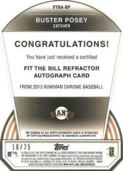 2013 Bowman Chrome - Fit the Bill Autographs #FTBA-BP - Buster Posey - San Francisco Giants - Back