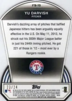2013 Bowman Chrome - Fit the Bill X-Fractors #FTB-YD - Yu Darvish - Texas Rangers - Back