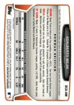 2013 Bowman Chrome - Prospect Autographs #BCA-AM - Adalberto Mejia - San Francisco Giants - Back