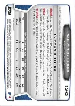 2013 Bowman Chrome - Prospect Autographs #BCA-CG - Cameron Gallagher - Kansas City Royals - Back