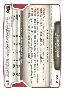 2013 Bowman Chrome - Prospect Autographs #BCA-CT - Carlos Tocci - Philadelphia Phillies - Back
