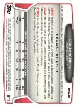 2013 Bowman Chrome - Prospect Autographs #BCA-DL - Dan Langfield - Cincinnati Reds - Back