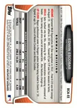 2013 Bowman Chrome - Prospect Autographs #BCA-EE - Edwin Escobar - San Francisco Giants - Back