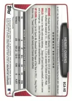 2013 Bowman Chrome - Prospect Autographs #BCA-HO - Henry Owens - Boston Red Sox - Back