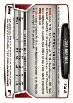 2013 Bowman Chrome - Prospect Autographs #BCA-JB - José Berríos - Minnesota Twins - Back