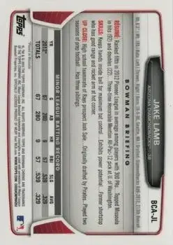 2013 Bowman Chrome - Prospect Autographs #BCA-JL - Jake Lamb - Arizona Diamondbacks - Back