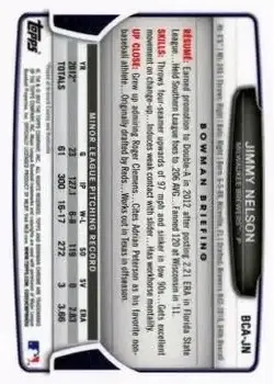 2013 Bowman Chrome - Prospect Autographs #BCA-JN - Jimmy Nelson - Milwaukee Brewers - Back