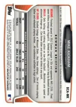 2013 Bowman Chrome - Prospect Autographs #BCA-MK - Mike Kickham - San Francisco Giants - Back