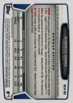 2013 Bowman Chrome - Prospect Autographs #BCA-RO - Roberto Osuna - Toronto Blue Jays - Back