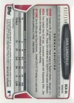 2013 Bowman Chrome - Prospect Autographs Blue Refractor #BCA-DL - Dan Langfield - Cincinnati Reds - Back