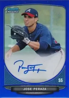 2013 Bowman Chrome - Prospect Autographs Blue Refractor #BCA-JP - Jose Peraza - Atlanta Braves