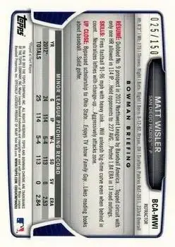 2013 Bowman Chrome - Prospect Autographs Blue Refractor #BCA-MWI - Matt Wisler - San Diego Padres - Back
