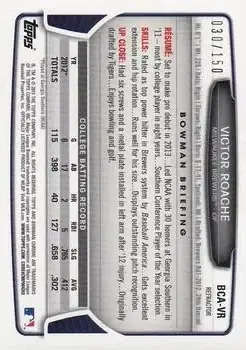 2013 Bowman Chrome - Prospect Autographs Blue Refractor #BCA-VR - Victor Roache - Milwaukee Brewers - Back