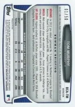2013 Bowman Chrome - Prospect Autographs Gold Refractor #BCA-TM - Tom Murphy - Colorado Rockies - Back