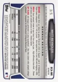 2013 Bowman Chrome - Prospect Autographs Red Refractor #BCA-MR - Matt Reynolds - New York Mets - Back