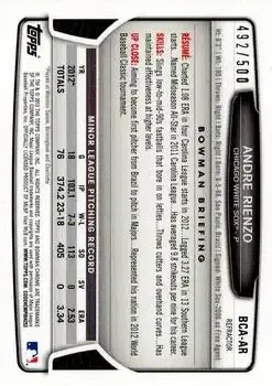 2013 Bowman Chrome - Prospect Autographs Refractor #BCA-AR - Andre Rienzo - Chicago White Sox - Back