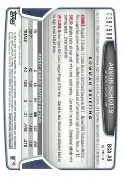 2013 Bowman Chrome - Prospect Autographs Refractor #BCA-AS - Austin Schotts - Detroit Tigers - Back