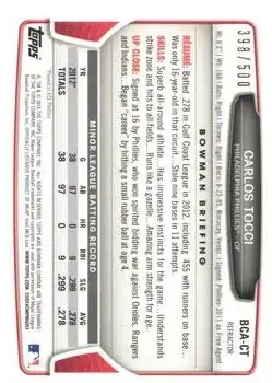 2013 Bowman Chrome - Prospect Autographs Refractor #BCA-CT - Carlos Tocci - Philadelphia Phillies - Back