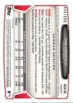 2013 Bowman Chrome - Prospect Autographs Refractor #BCA-DL - Dan Langfield - Cincinnati Reds - Back