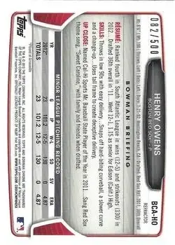 2013 Bowman Chrome - Prospect Autographs Refractor #BCA-HO - Henry Owens - Boston Red Sox - Back
