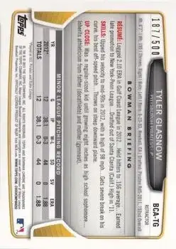2013 Bowman Chrome - Prospect Autographs Refractor #BCA-TG - Tyler Glasnow - Pittsburgh Pirates - Back