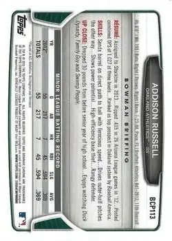 2013 Bowman Chrome - Prospects #BCP113 - Addison Russell - Oakland Athletics - Back