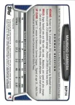 2013 Bowman Chrome - Prospects #BCP114 - Mauricio Cabrera - Atlanta Braves - Back