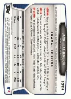 2013 Bowman Chrome - Prospects #BCP116 - Jack Leathersich - New York Mets - Back