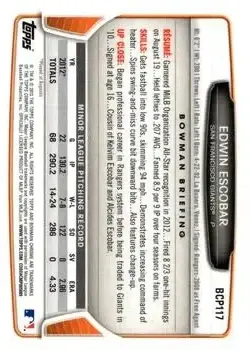 2013 Bowman Chrome - Prospects #BCP117 - Edwin Escobar - San Francisco Giants - Back