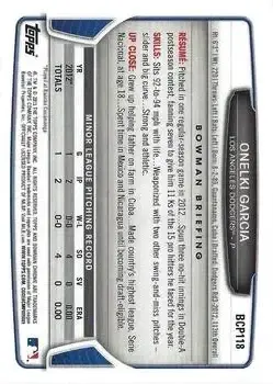 2013 Bowman Chrome - Prospects #BCP118 - Onelki Garcia - Los Angeles Dodgers - Back