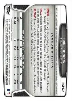 2013 Bowman Chrome - Prospects #BCP122 - Erik Johnson - Chicago White Sox - Back