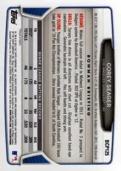 2013 Bowman Chrome - Prospects #BCP125 - Corey Seager - Los Angeles Dodgers - Back