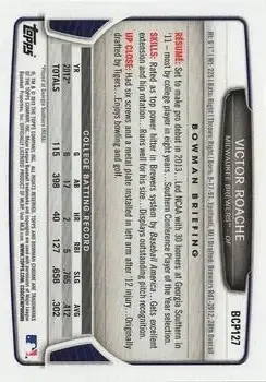 2013 Bowman Chrome - Prospects #BCP127 - Victor Roache - Milwaukee Brewers - Back