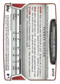 2013 Bowman Chrome - Prospects #BCP129 - Francellis Montas - Boston Red Sox - Back