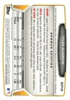 2013 Bowman Chrome - Prospects #BCP134 - Tyler Glasnow - Pittsburgh Pirates - Back