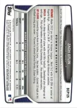 2013 Bowman Chrome - Prospects #BCP135 - Zach Eflin - San Diego Padres - Back