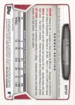 2013 Bowman Chrome - Prospects #BCP137 - J.T. Chargois - Minnesota Twins - Back