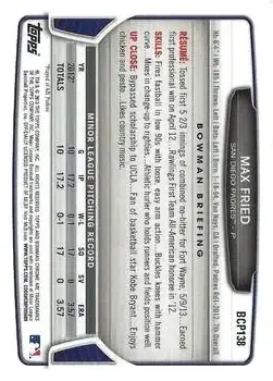 2013 Bowman Chrome - Prospects #BCP138 - Max Fried - San Diego Padres - Back