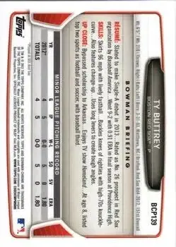 2013 Bowman Chrome - Prospects #BCP139 - Ty Buttrey - Boston Red Sox - Back