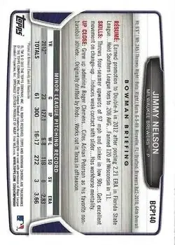 2013 Bowman Chrome - Prospects #BCP140 - Jimmy Nelson - Milwaukee Brewers - Back