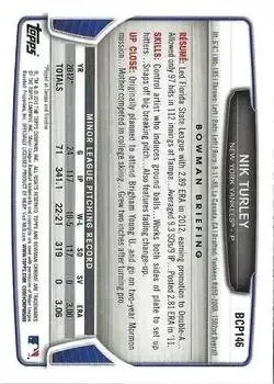 2013 Bowman Chrome - Prospects #BCP146 - Nik Turley - New York Yankees - Back