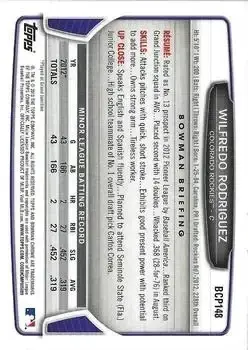 2013 Bowman Chrome - Prospects #BCP148 - Wilfredo Rodriguez - Colorado Rockies - Back